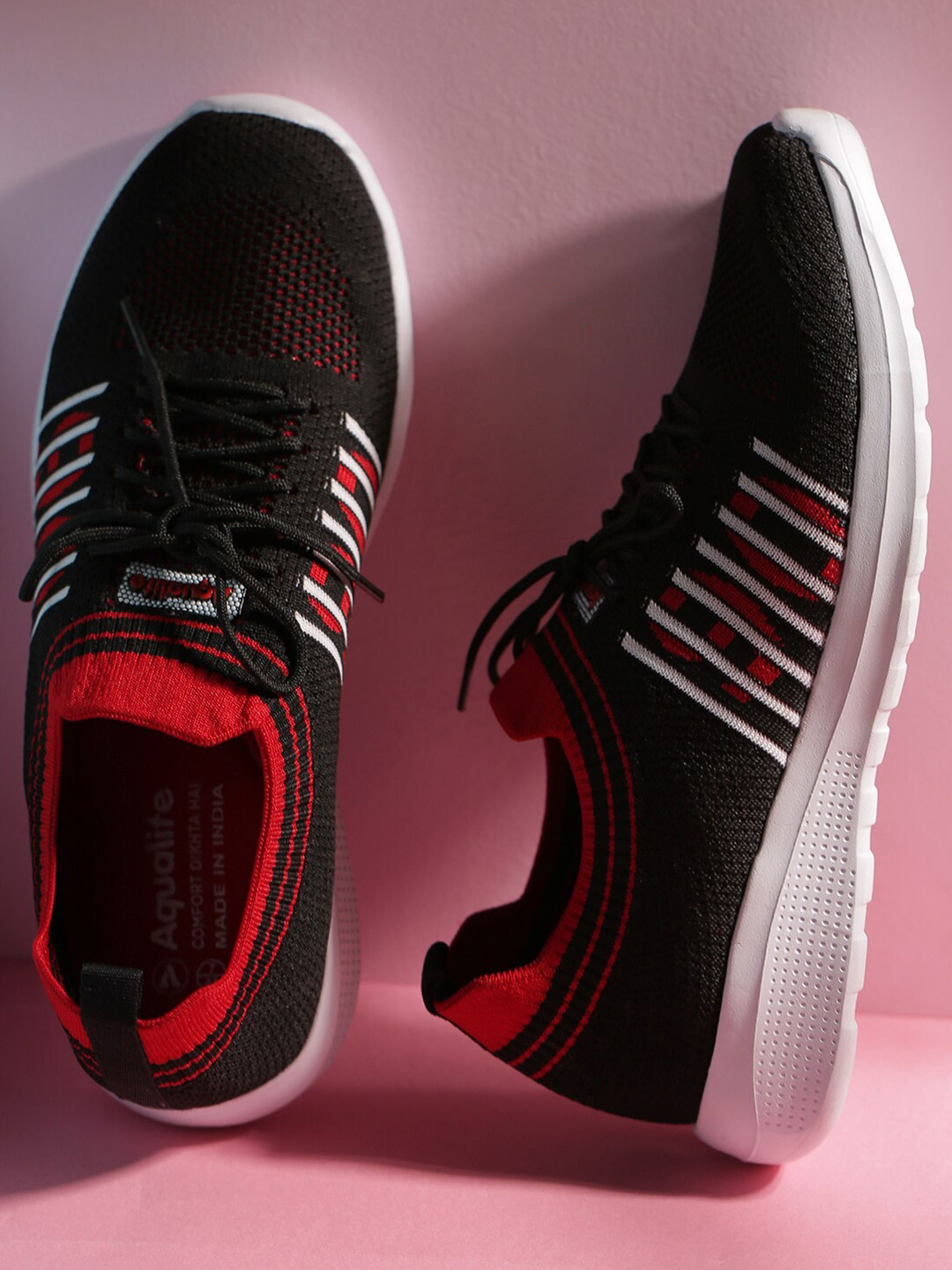 Aqualite Men Black & Red Mesh Walking Non-Marking Sports Shoes