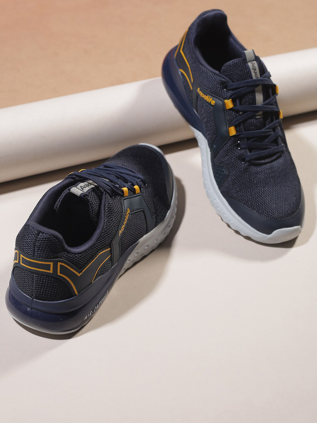 Aqualite Men Blue & Orange Mesh Walking Non-Marking Shoes