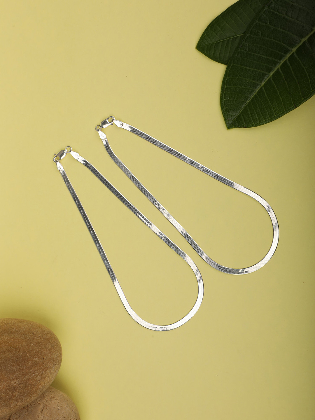 Arte Jewels Set Of 2 Sterling Silver Flat Snake Anklet
