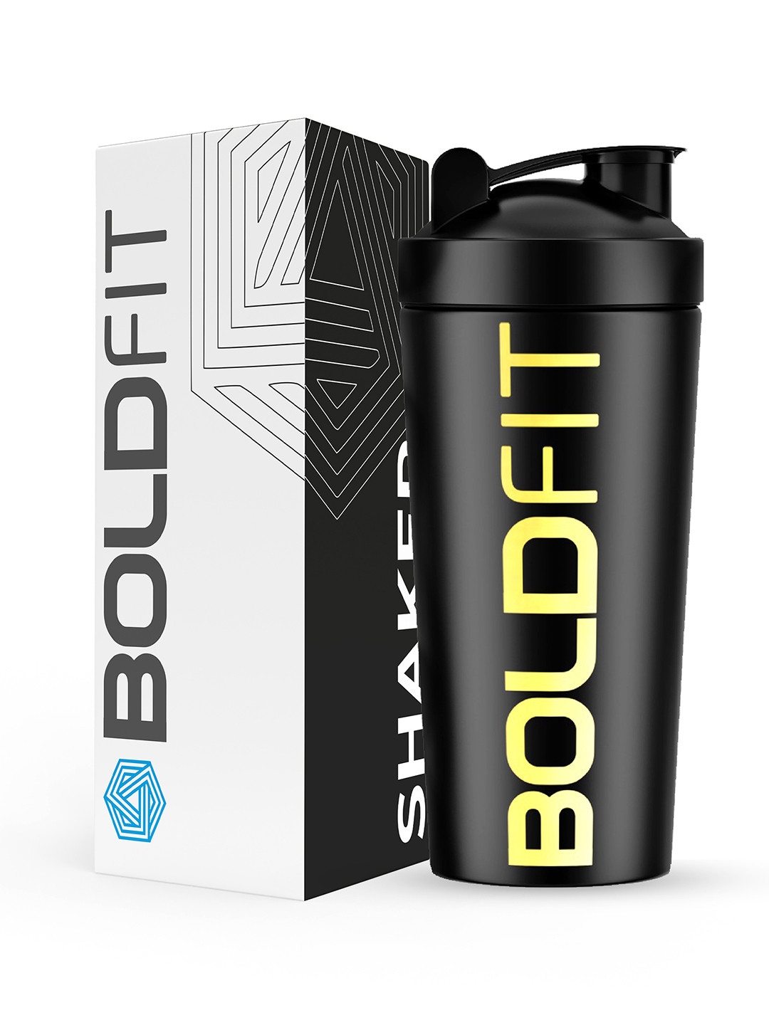 BOLDFIT Unisex Black & Gold Printed Protein Shake Sipper Bottle 700ml