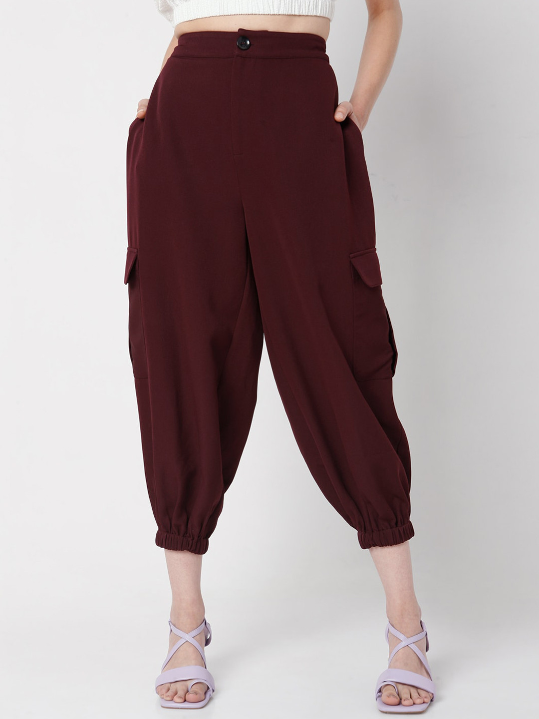 Vero Moda Women Purple Straight Fit High-Rise Jodhpuris Trousers