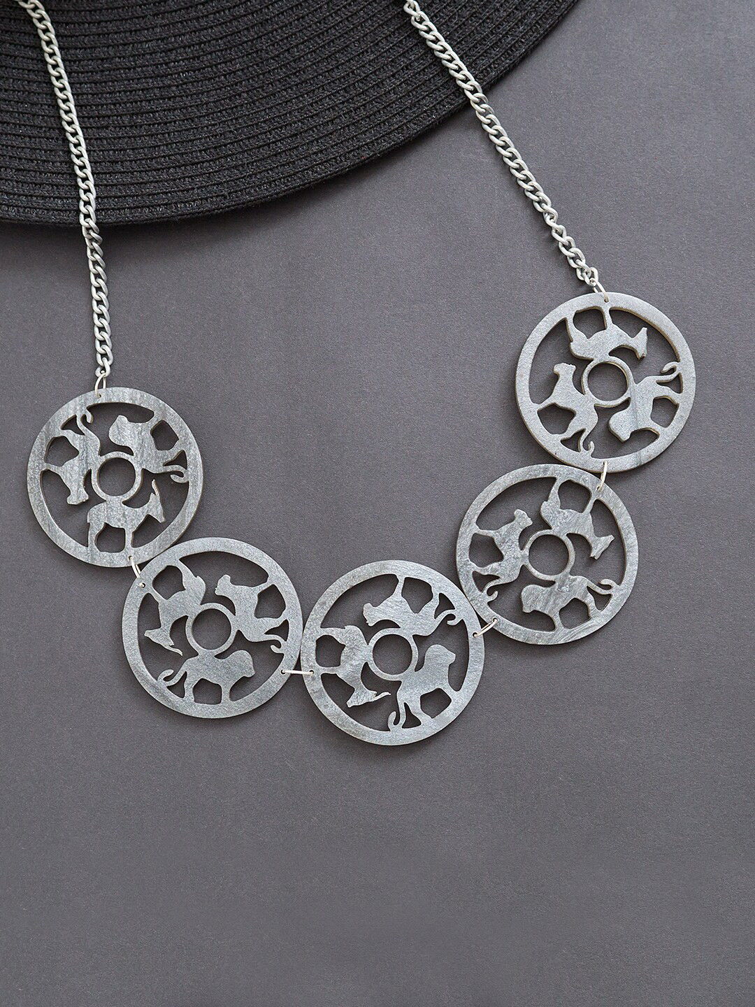 Golden Peacock Grey Handcrafted Necklace
