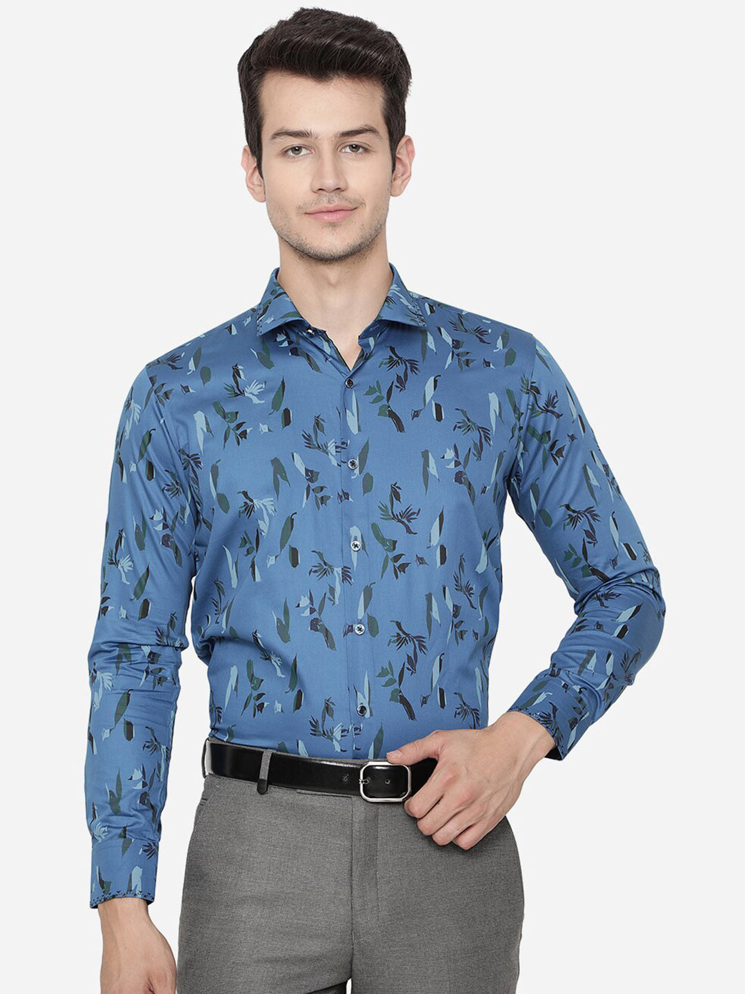JB STUDIO Men Blue Slim Fit Printed Formal Shirt