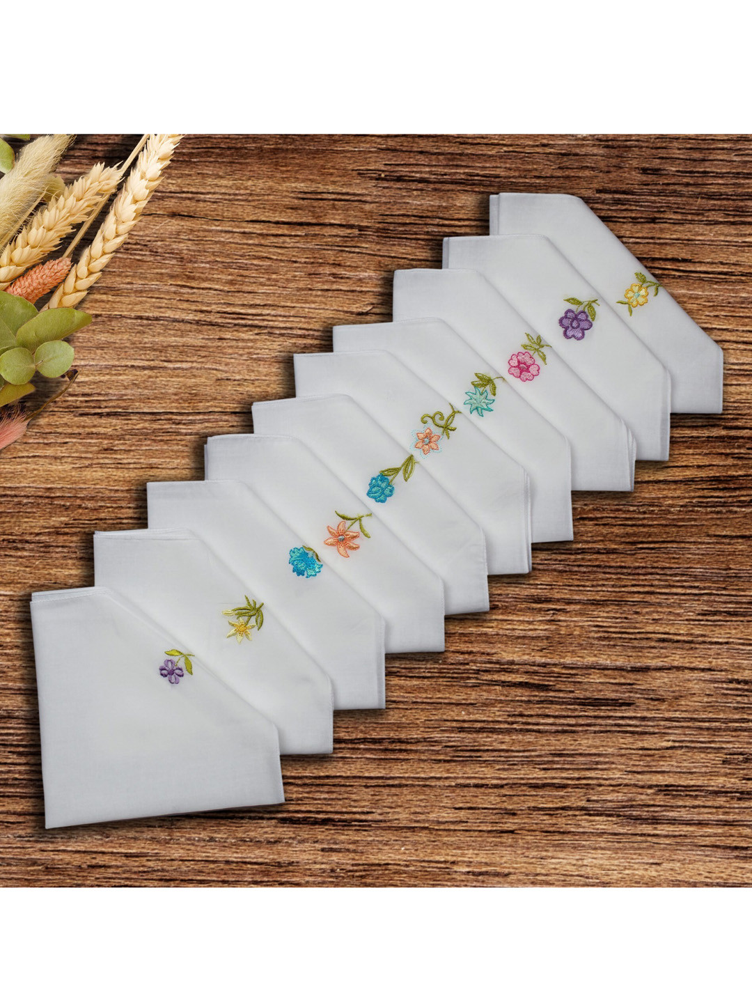 Caruso ITALY Women Pack of 10 Embroidered Pure Cotton Hankerchiefs