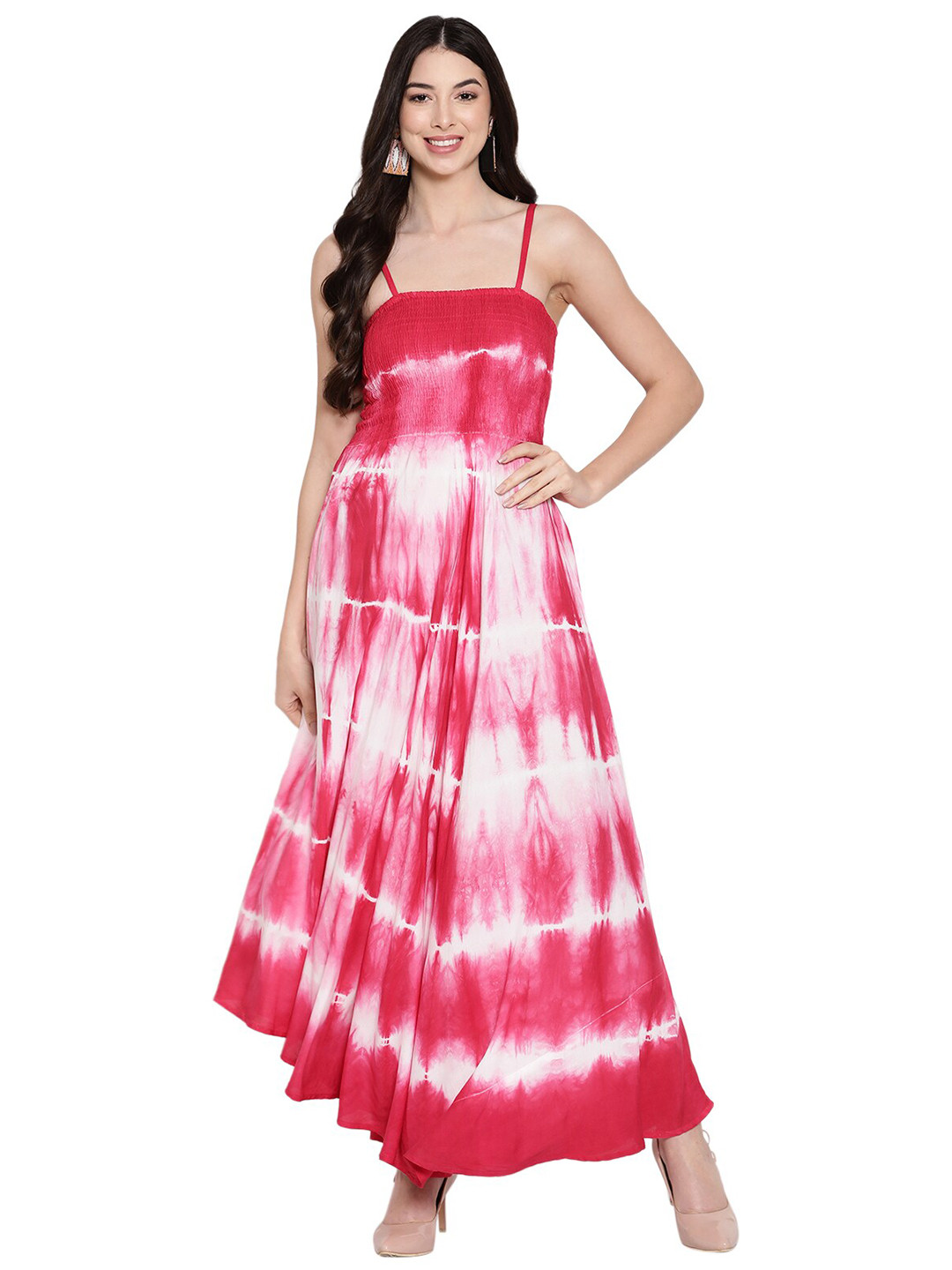 Aawari Pink & White Tie and Dye Maxi Holi Dress