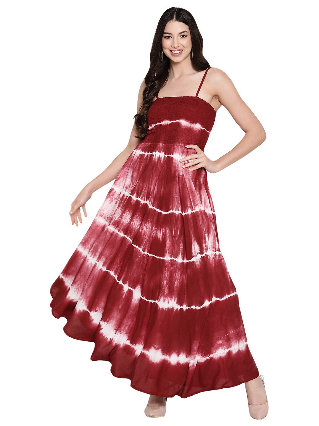 Aawari Maroon & White Tie and Dye Dyed Maxi Dress