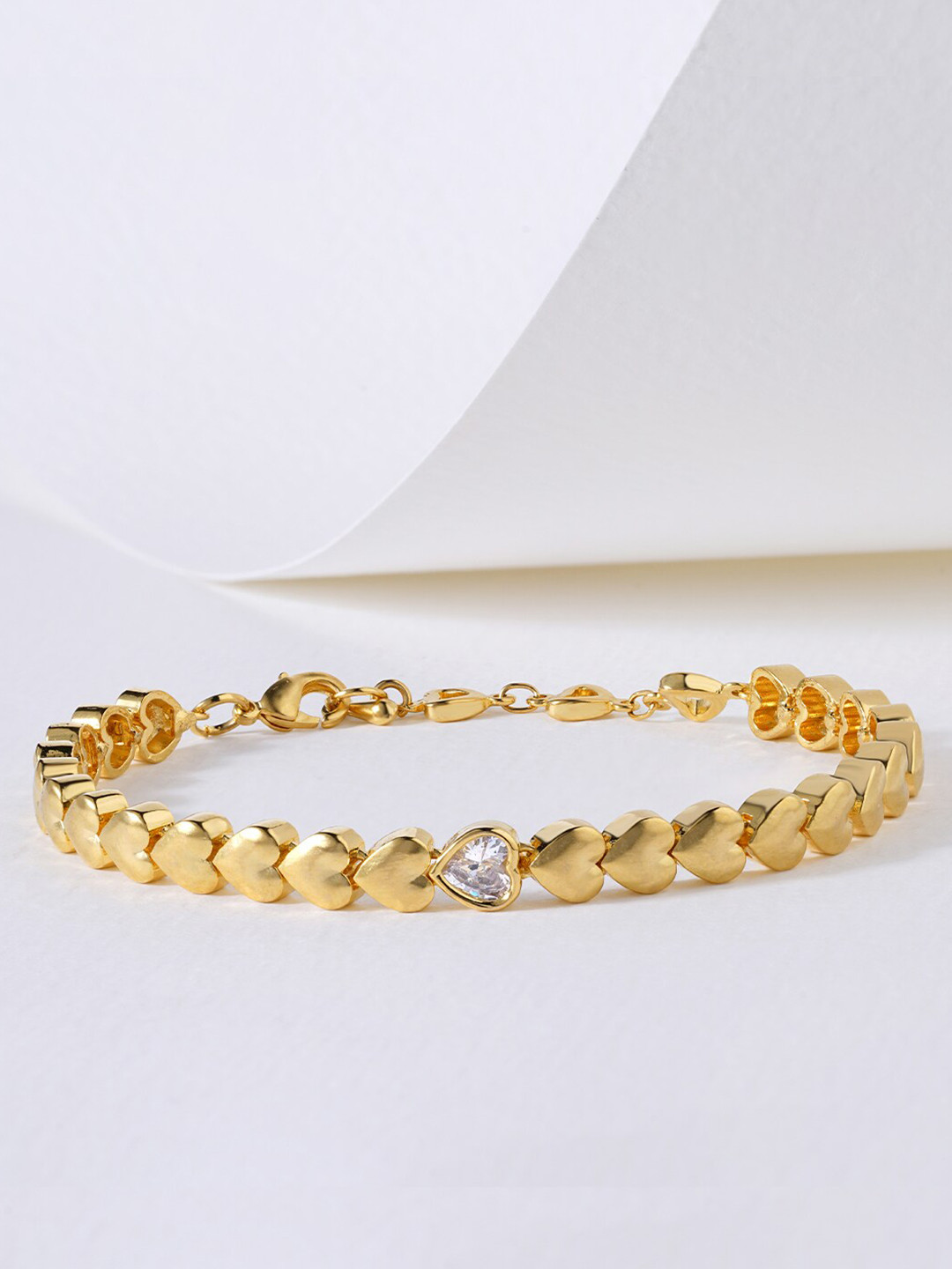 MINUTIAE Women Gold-Toned Brass Crystals Handcrafted Gold-Plated Link Bracelet
