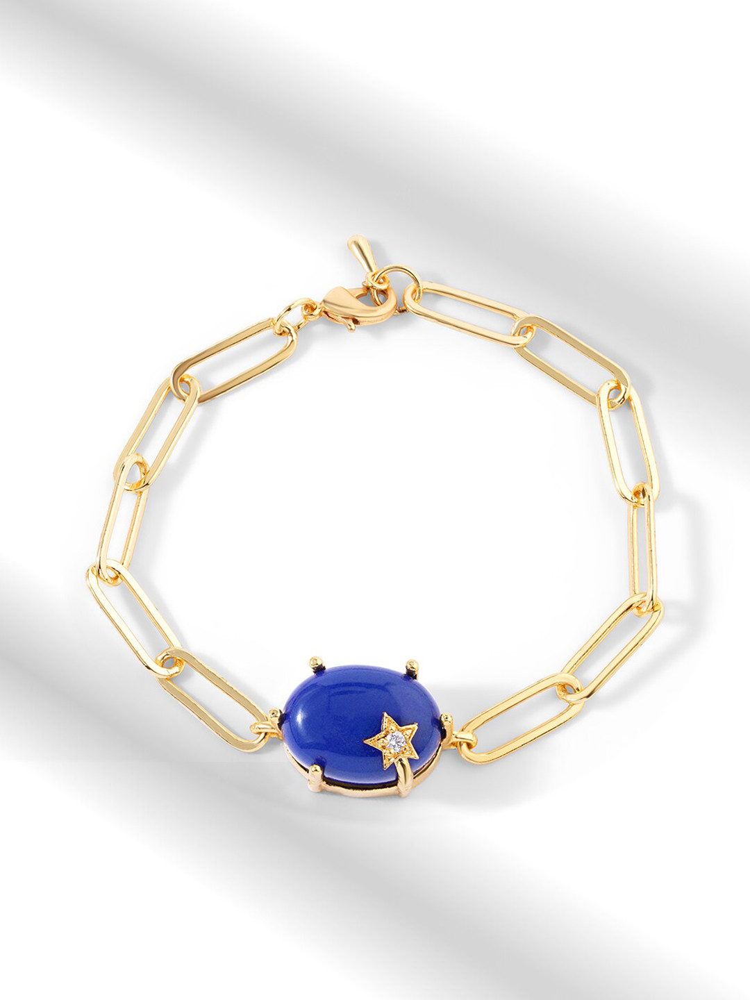 MINUTIAE Women Gold-Toned & Blue Brass Lapis Lazuli Handcrafted Gold-Plated Link Bracelet
