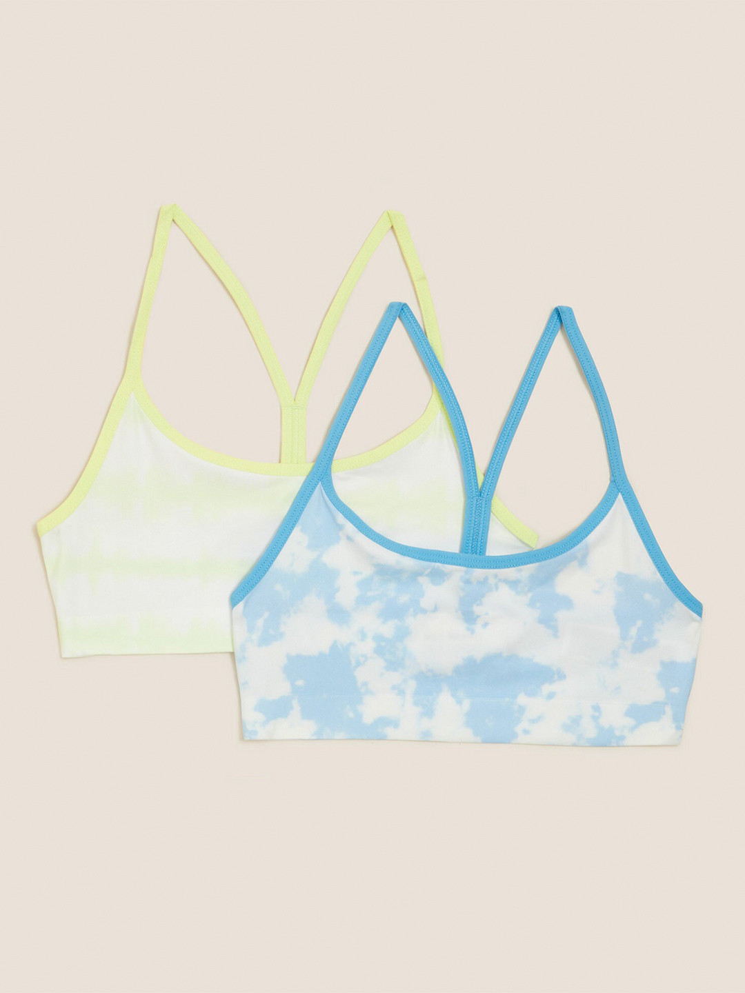 Marks & Spencer White & Blue Tie and Dye Print Bralette Crop Top