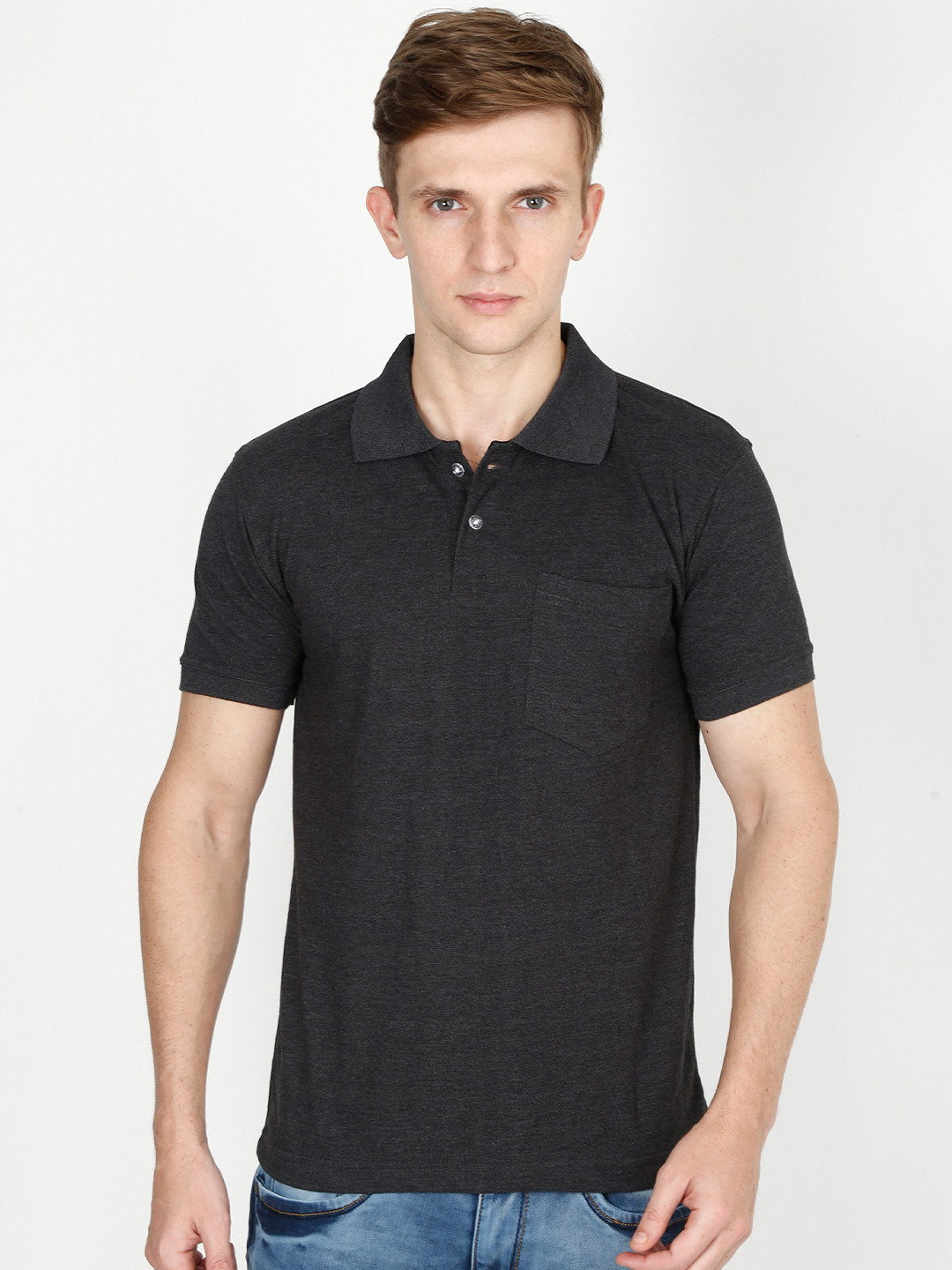 Fleximaa Men Charcoal Polo Collar T-shirt