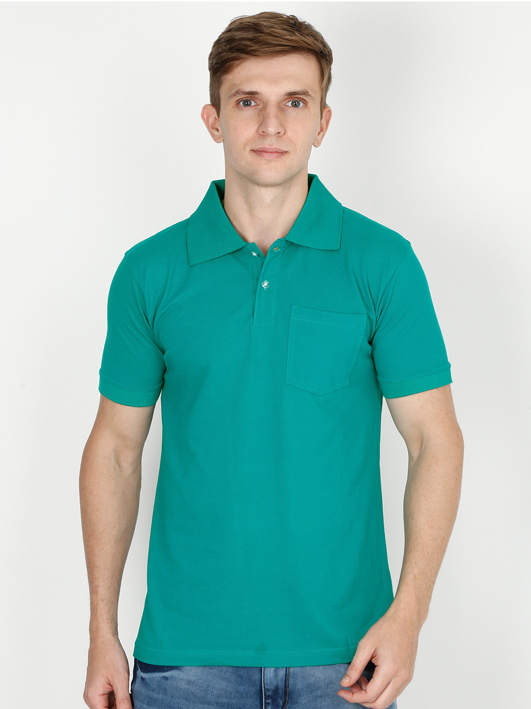 Fleximaa Men Sea Green Polo Collar T-shirt