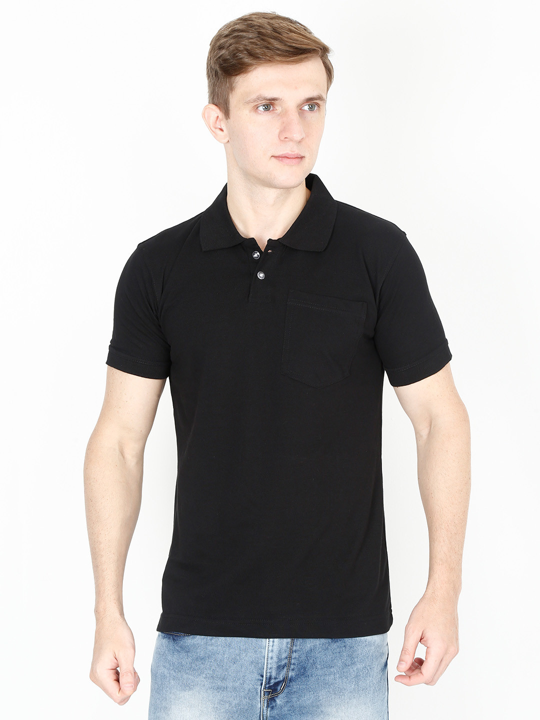 Fleximaa Men solid Black Polo Collar T-shirt