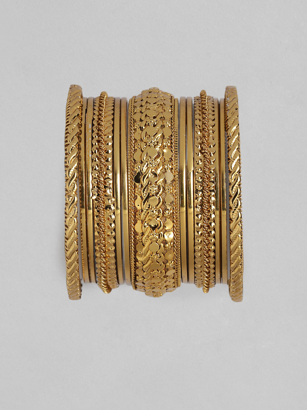 I Jewels Set Of 12 Gold-Plated Traditional Handcrafted Bangles