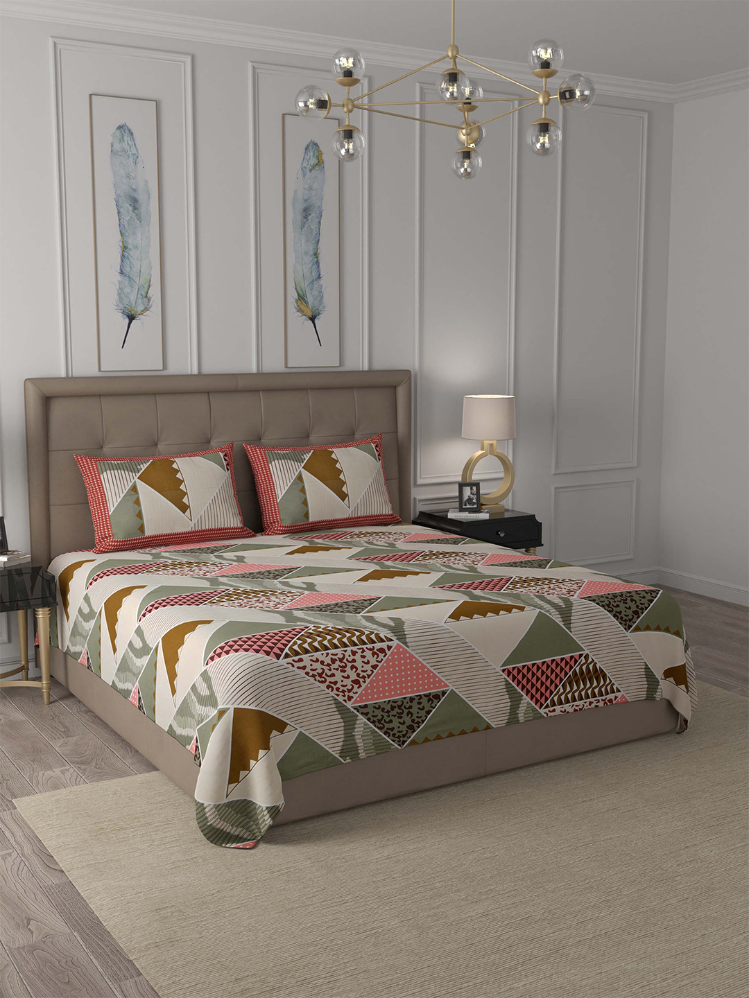 JAIPUR FABRIC Modern Trend Beige Abstract Cotton 240 TC King Fine Bedsheet with 2 Pillow Covers-108 x 100 inches