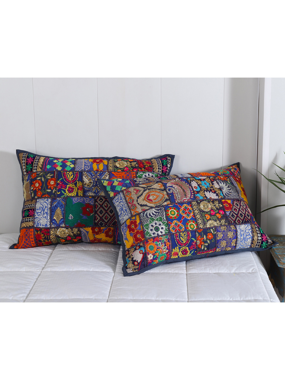 HANDICRAFT PALACE Set of 2 Patchwork Embroidered Pillow Covers