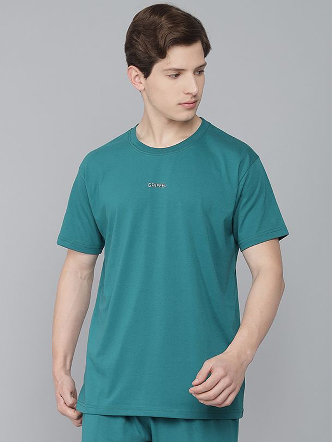 GRIFFEL Men Green & White Brand Logo T-shirt