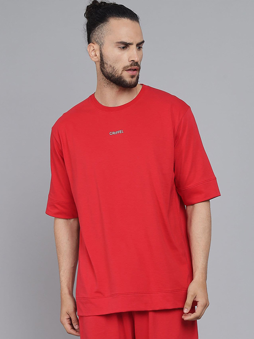 GRIFFEL Men Red Oversized  T-shirt