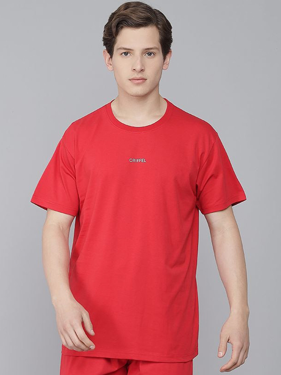 GRIFFEL Men Red Solid T-shirt