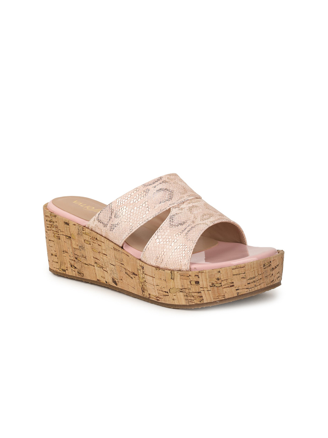 VALIOSAA Pink Textured Flatform Sandals 2 Inch Heels