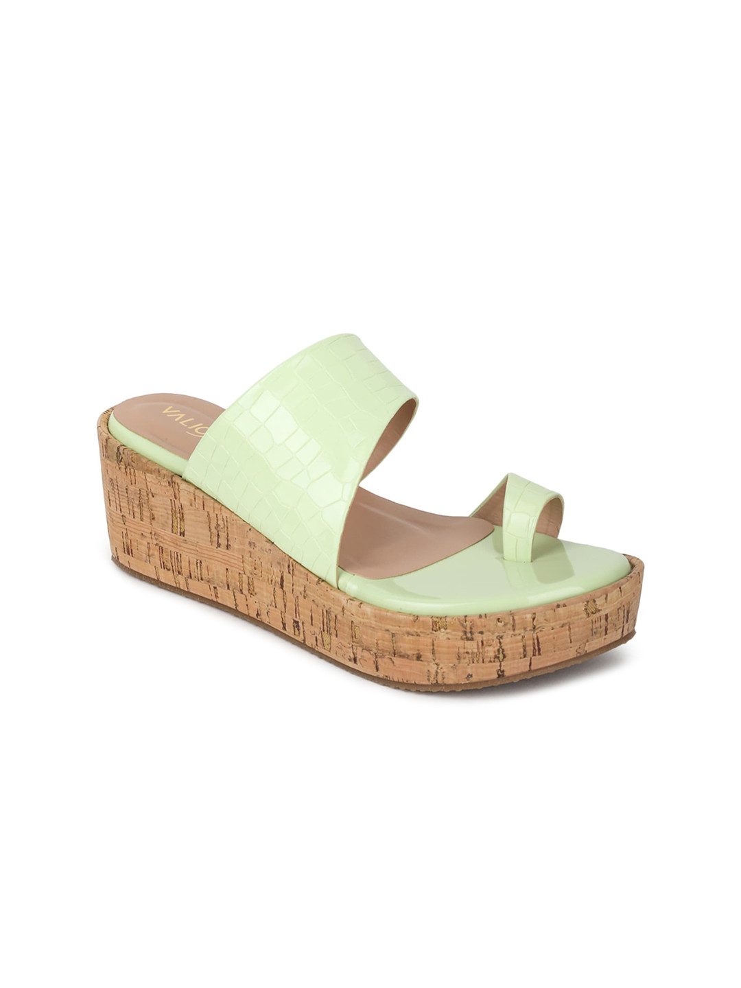 VALIOSAA Green Flatform Sandals 2 Inch Heels