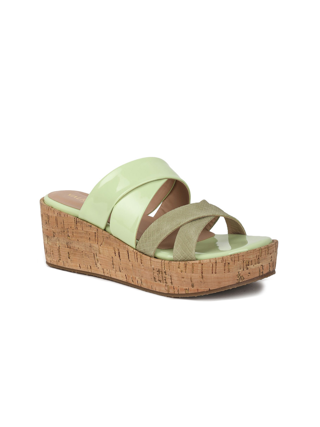 VALIOSAA Green Flatform Sandals 2 Inch Heels