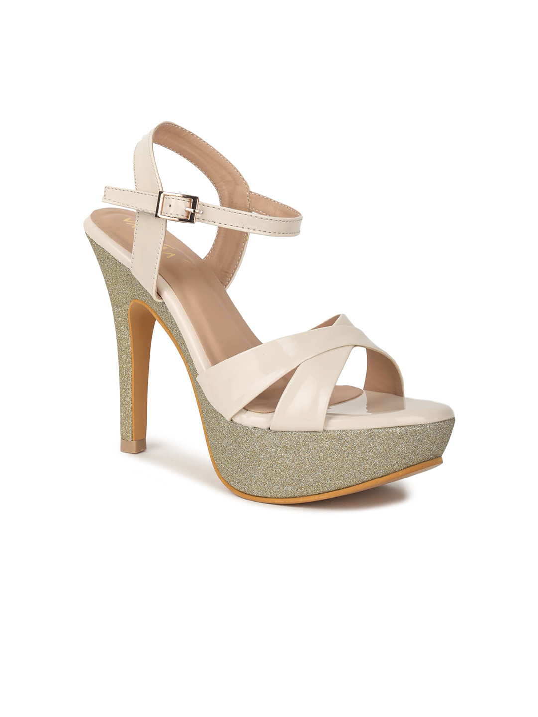 VALIOSAA Cream-Coloured Platform Sandals with Buckles 5 Inch Heels