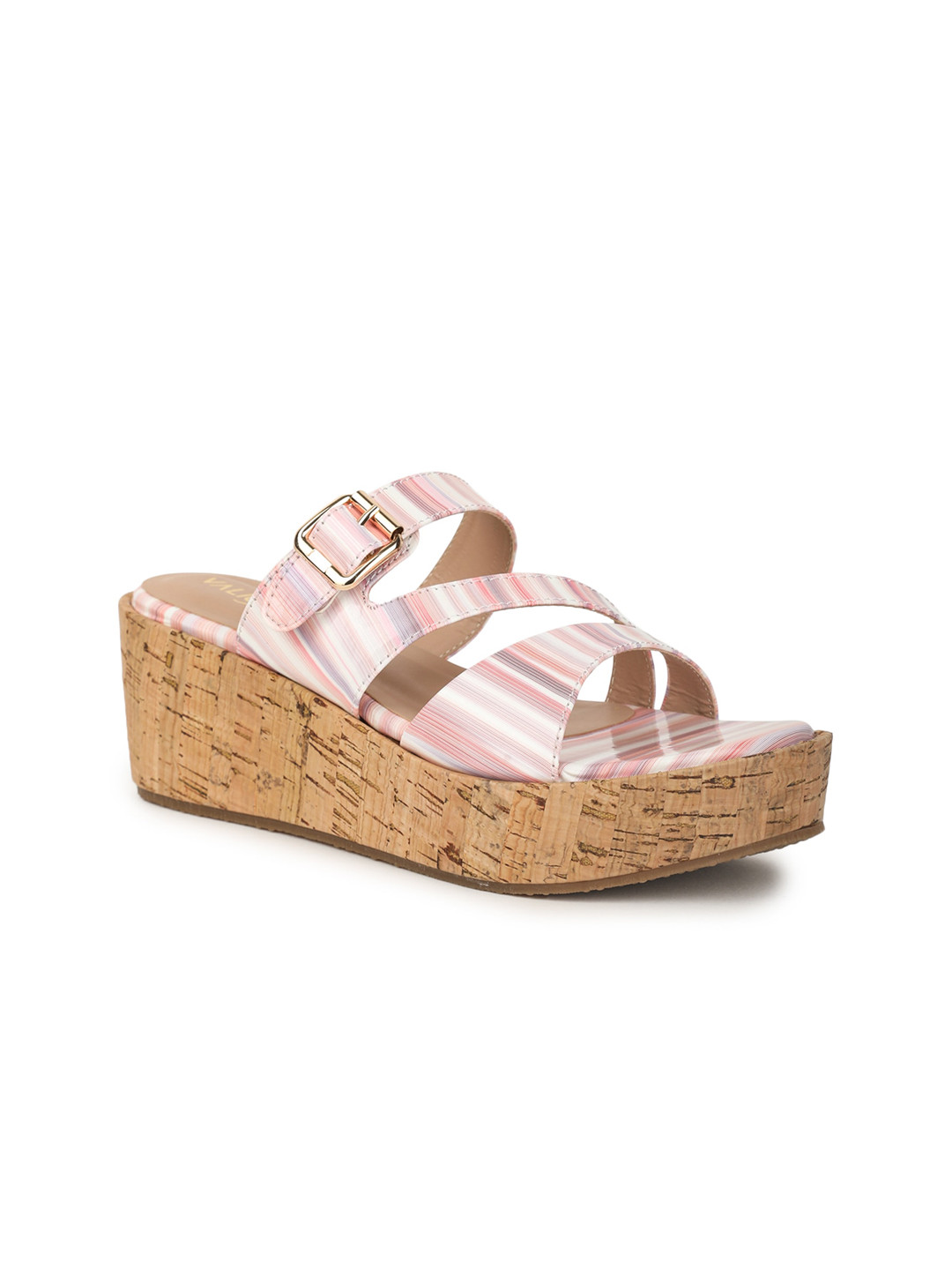 VALIOSAA Pink Flatform Sandals with Buckles