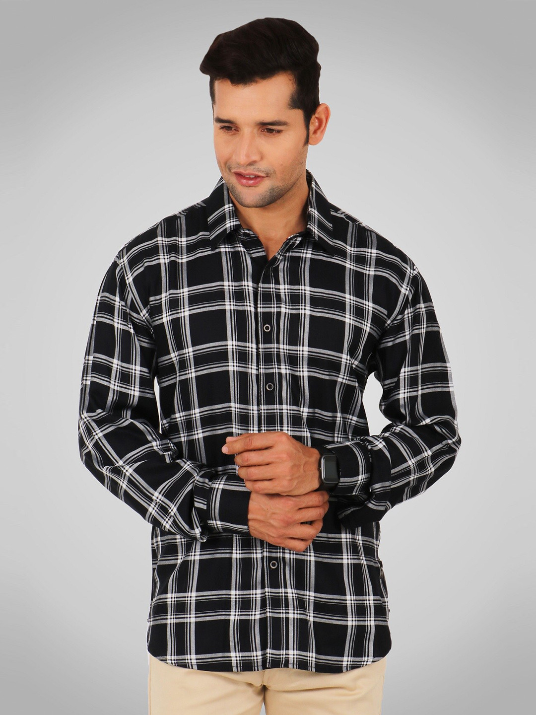 SHIRT THEORY Men Black Comfort Tartan Checks Checked Casual Shirt