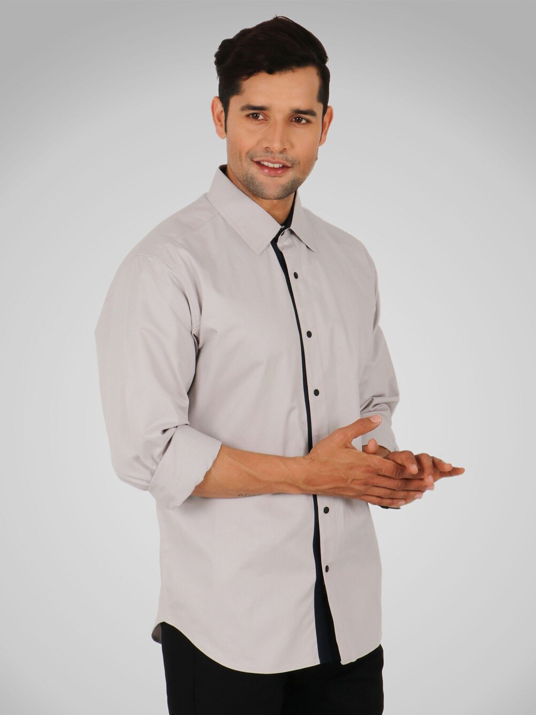 SHIRT THEORY Men Grey Comfort Casual Shirt