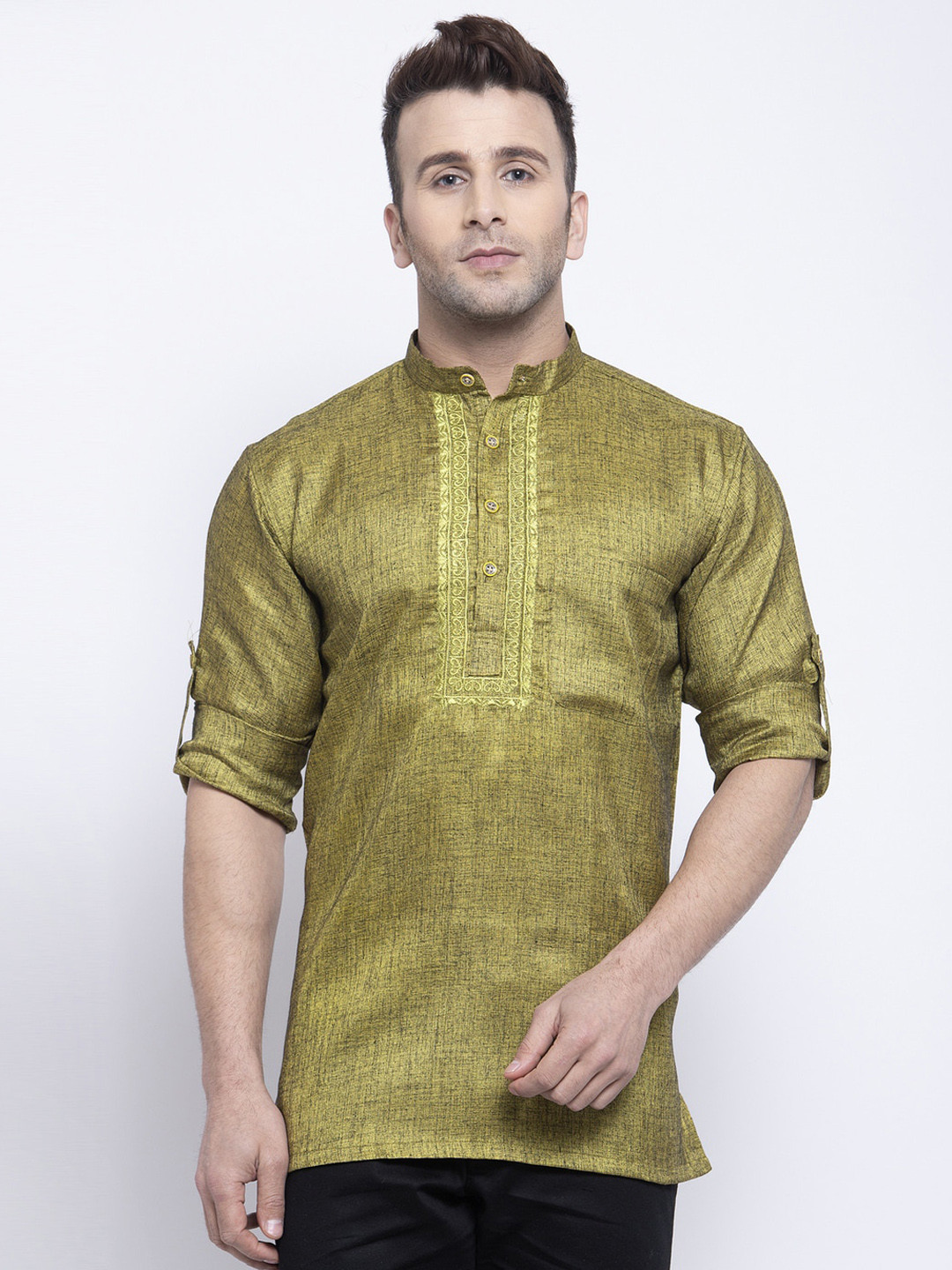 KLOTTHE Men Olive Green Solid Kurta
