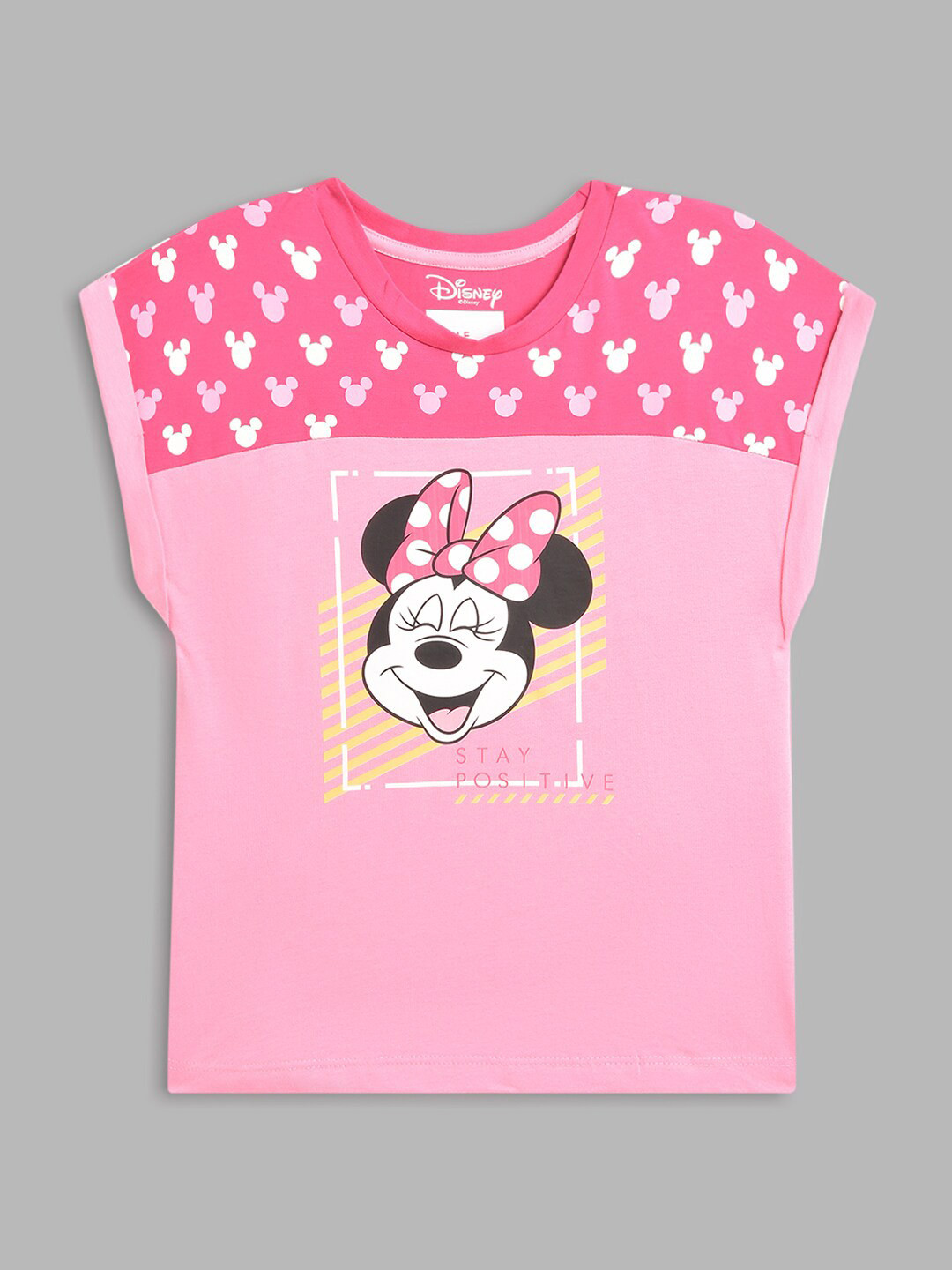 Blue Giraffe Girls Pink Minnie Mouse Printed T-shirt