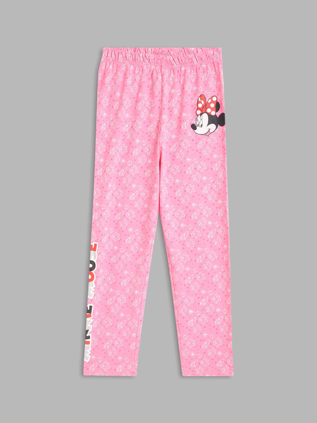 Blue Giraffe Girls Pink Minnie Mouse Printed Pure Cotton Leggings