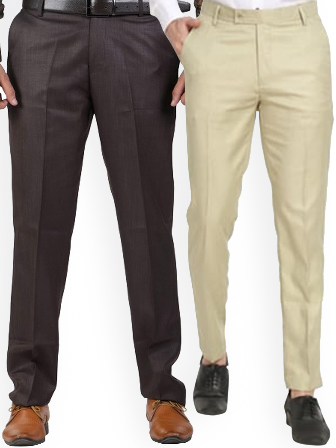 Sam and Jack Men Brown & Cream  Pack of 2  Smart Chambray Trousers