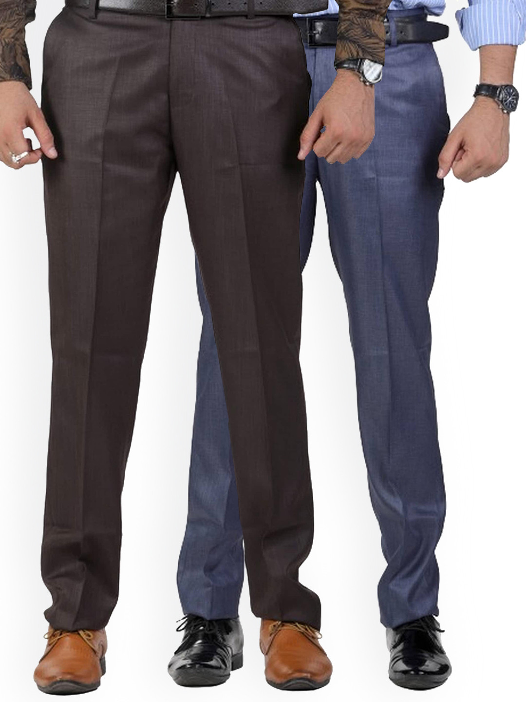 Sam and Jack Men Blue & Brown  Pack of 2 Smart Chambray Trousers