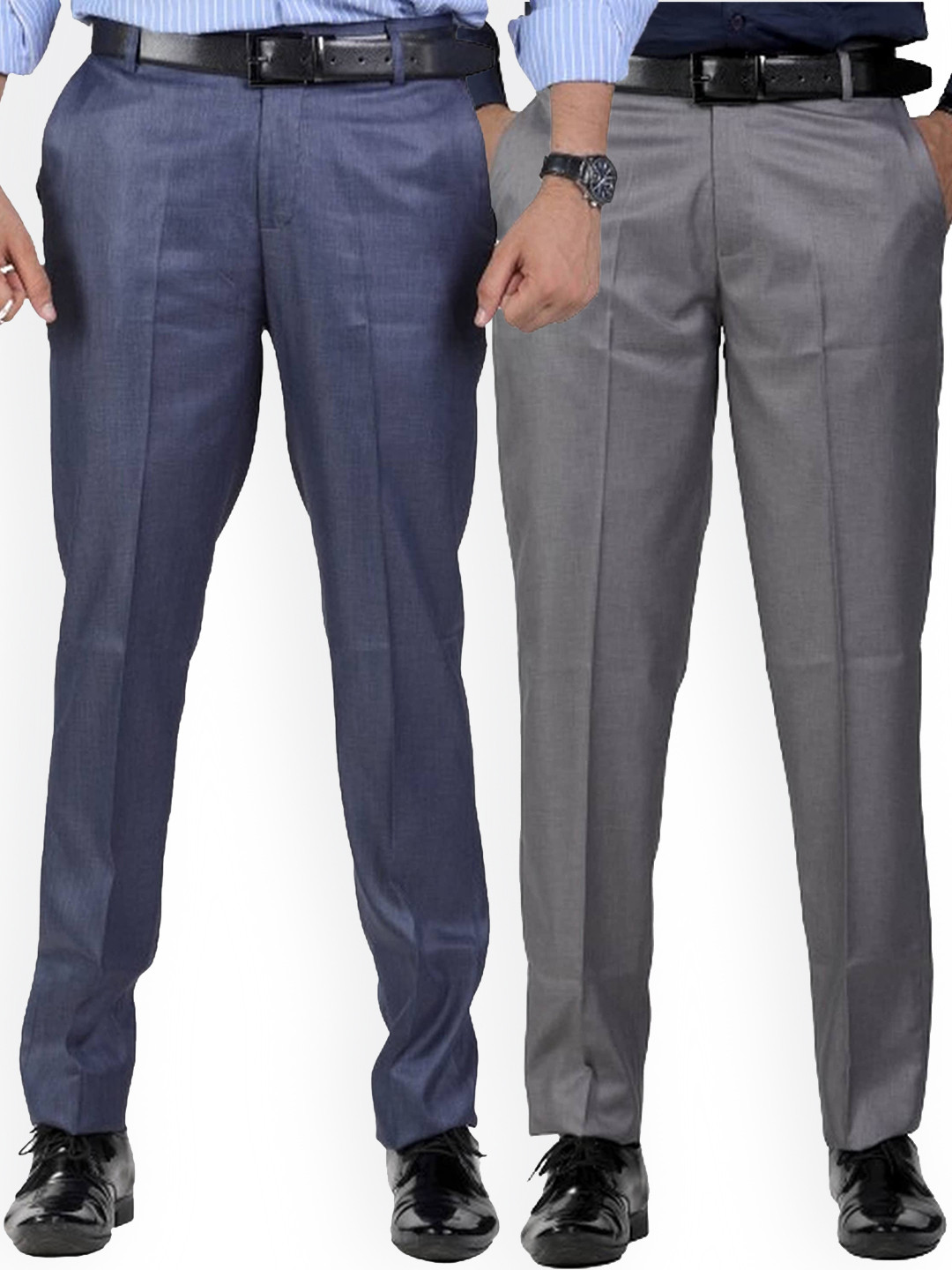 Sam and Jack Men Blue & Grey  Pack of 2  Smart Chambray Trousers