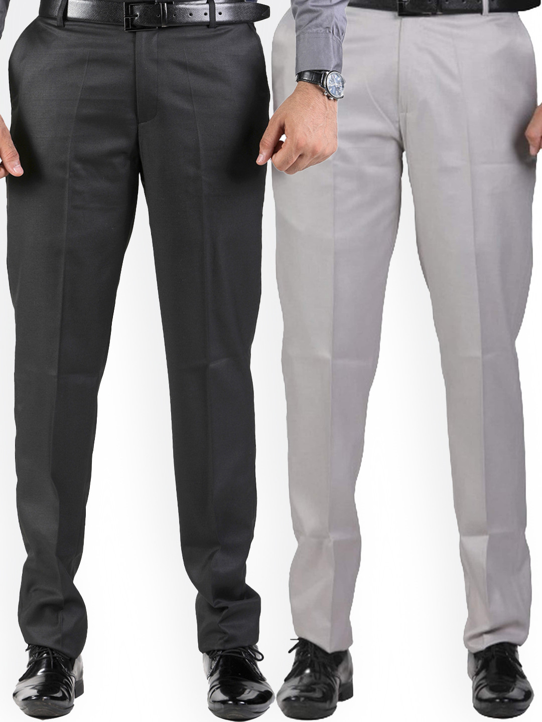 Sam and Jack Men Black & Grey  Pack of 2  Smart Chambray Trousers