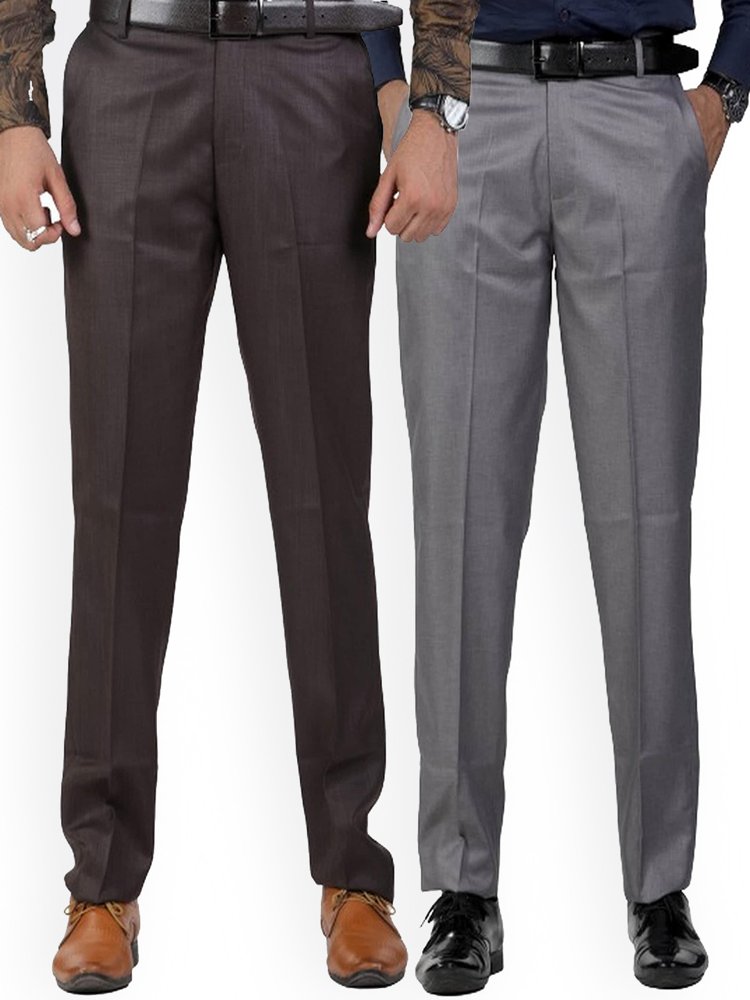 Sam and Jack Men Brown & Grey  Pack of 2 Smart Chambray Trousers