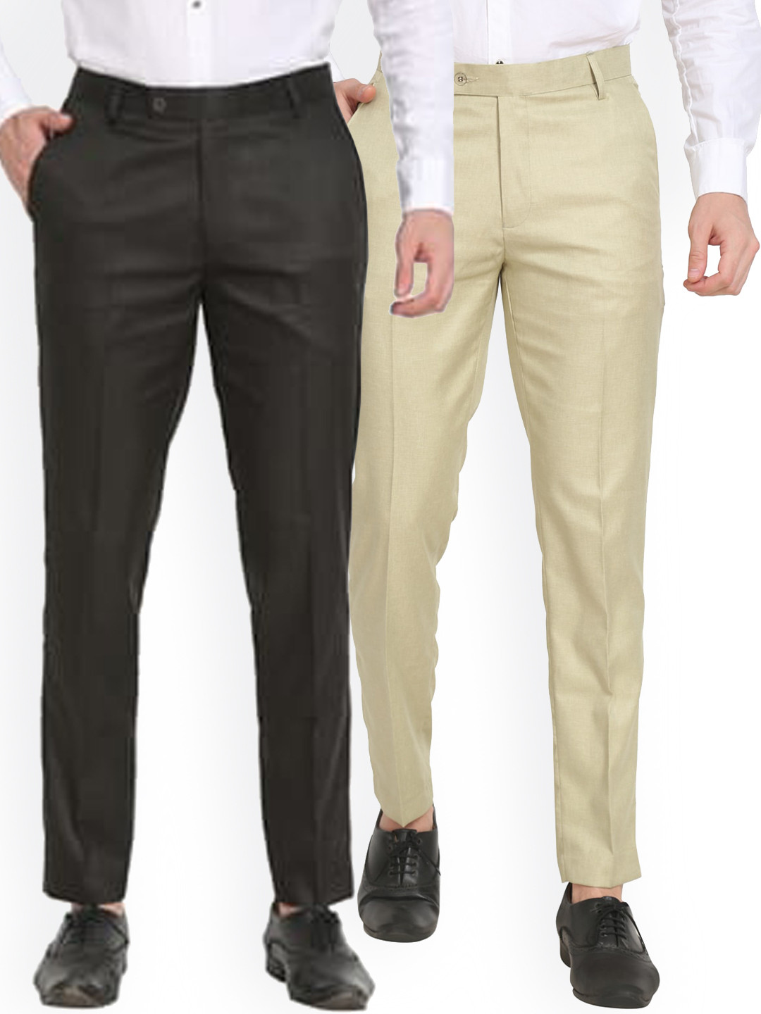 Sam and Jack Men Black & Cream  Pack of 2 Smart Chambray Trousers