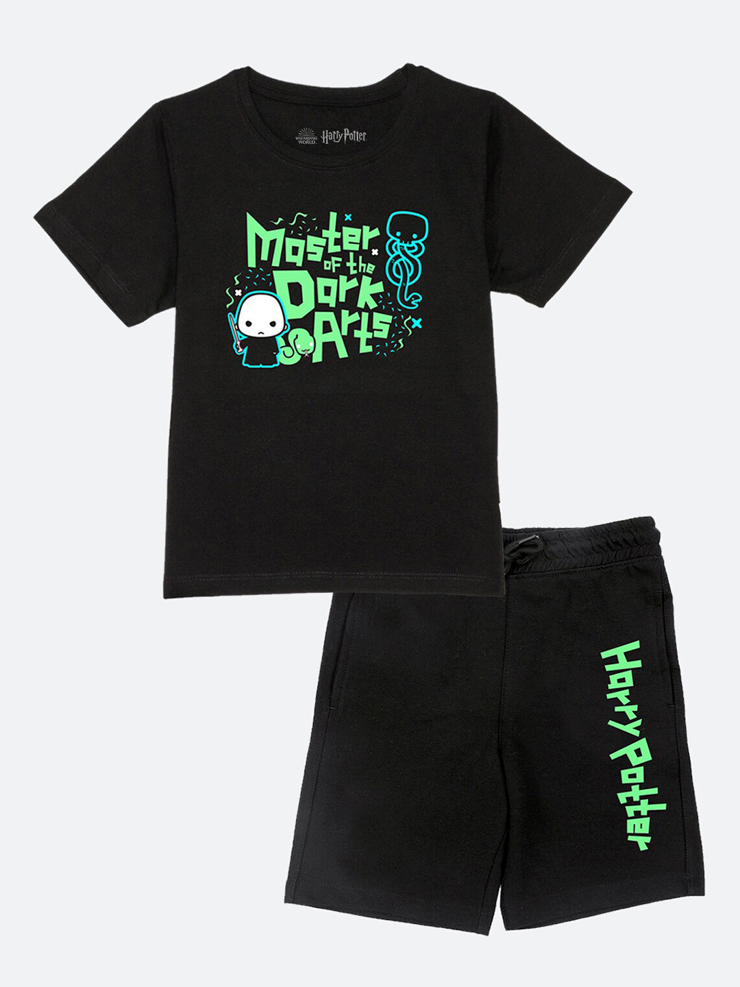 YK Warner Bros Boys Black Harry Potter Printed T-shirt with Shorts