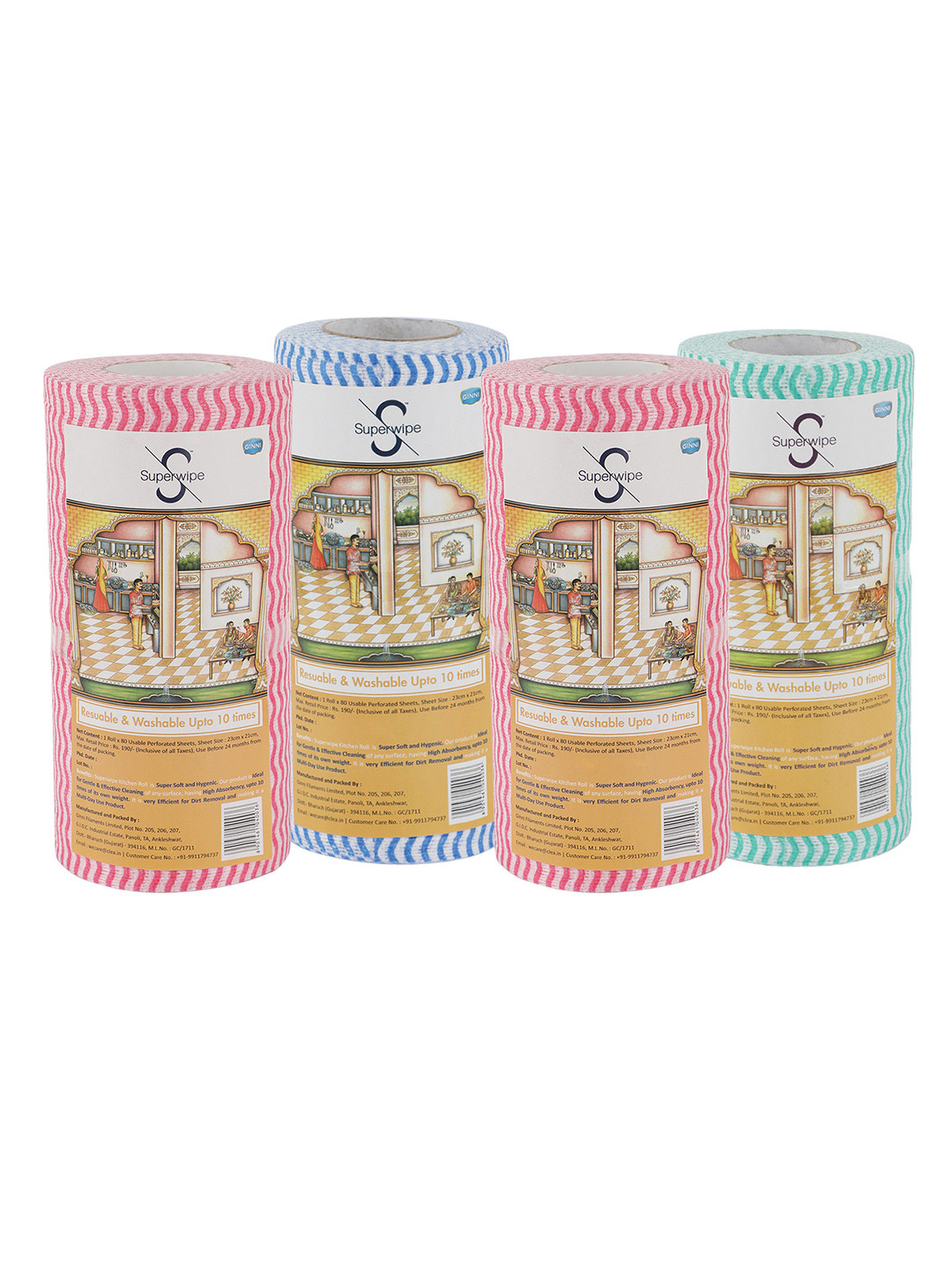 Superwipe Set Of 4 Reusable & Washable Multi-Purpose Household Sheets - 80 Pulls Each