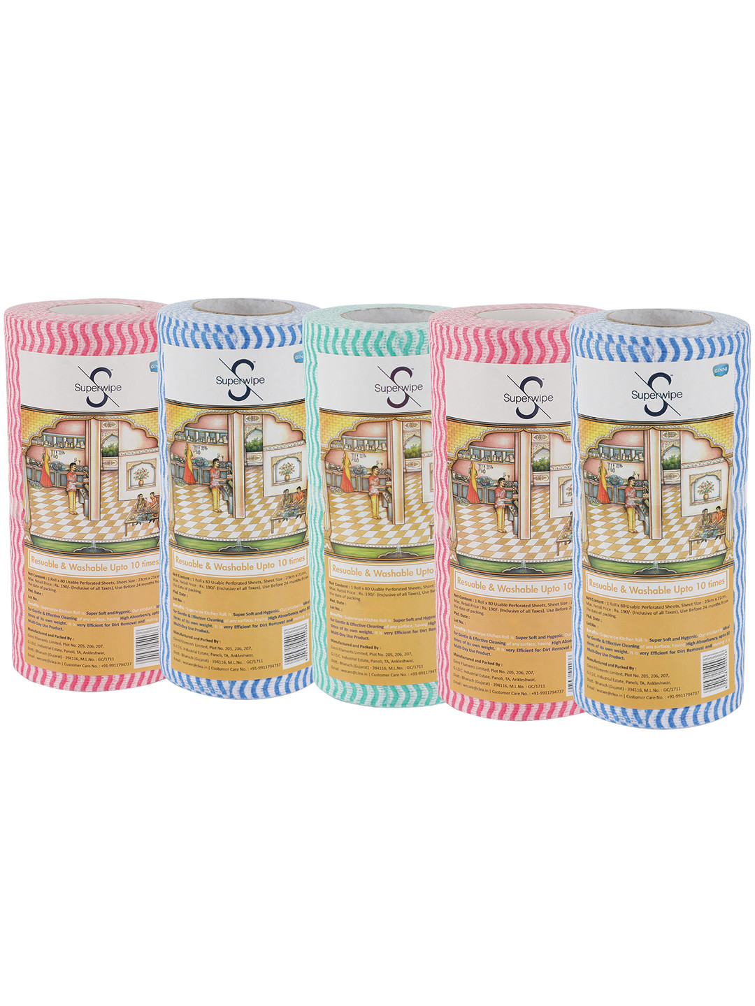 Superwipe Set Of 5 Reusable & Washable Multi-Purpose Household Sheets - 80 Pulls Each