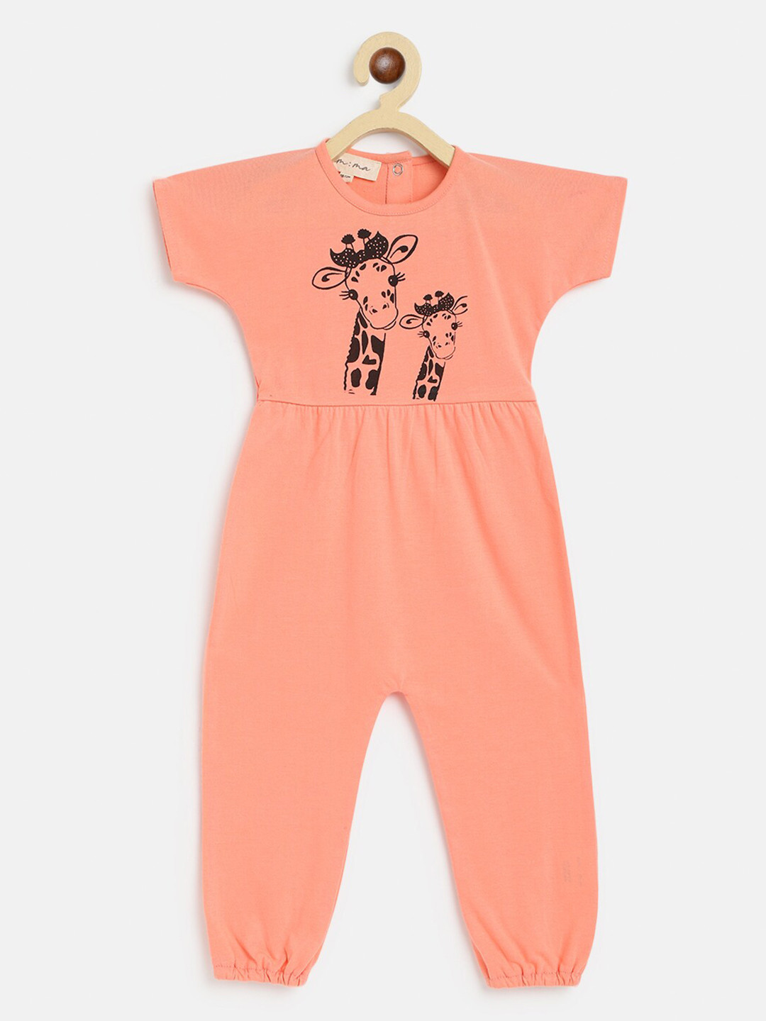 am ma Kids Peach-Coloured & Black Printed Basic Jumpsuit