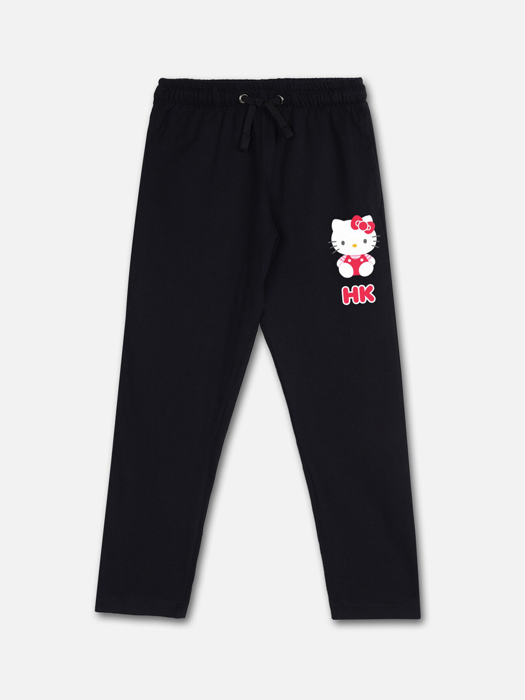 Kids Ville Girls Black Hello Kitty Printed Cotton Lounge Pants