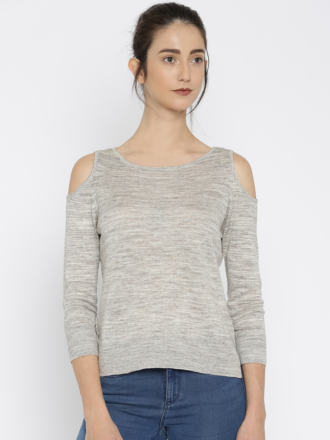 Buy ONLY Grey Cold Shoulder Sweater Sweaters for Women 1810863