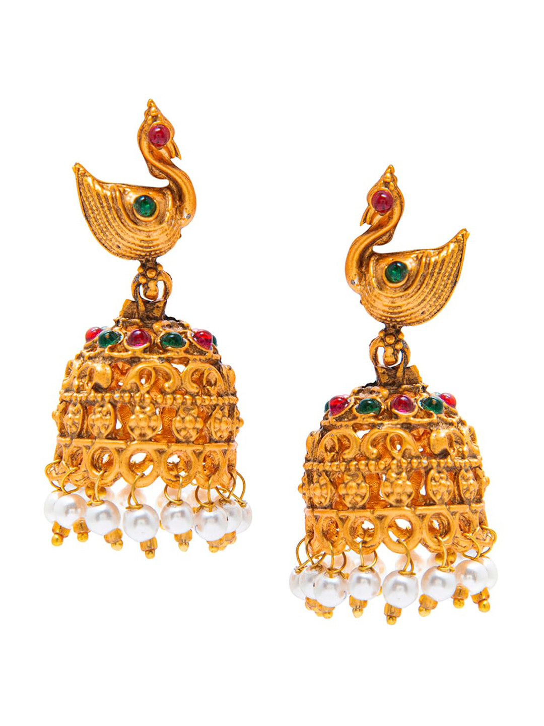 Shining Jewel - By Shivansh Women Gold-Toned Peacock Design Jhumkas Earrings