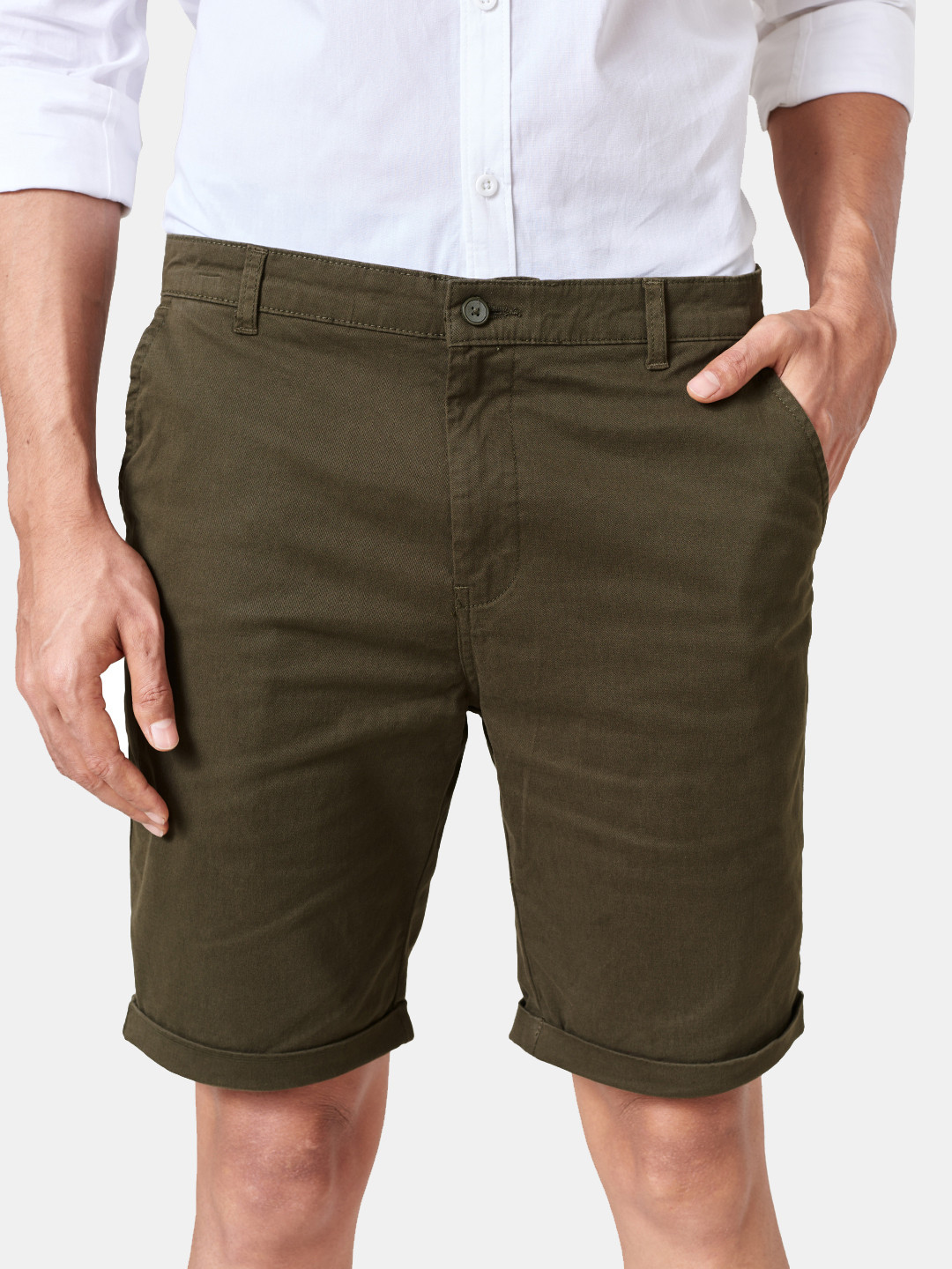 The Souled Store Men Olive Green Chino Shorts