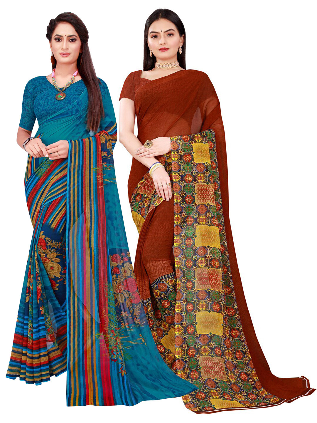KALINI Blue & Maroon Pure Georgette Saree