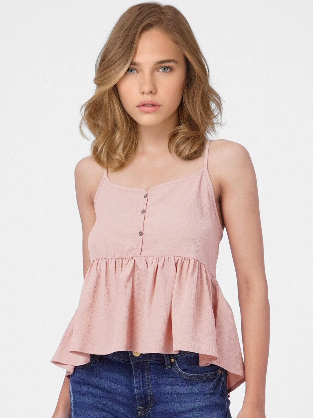 ONLY Rose Solid Smocked A-line Top