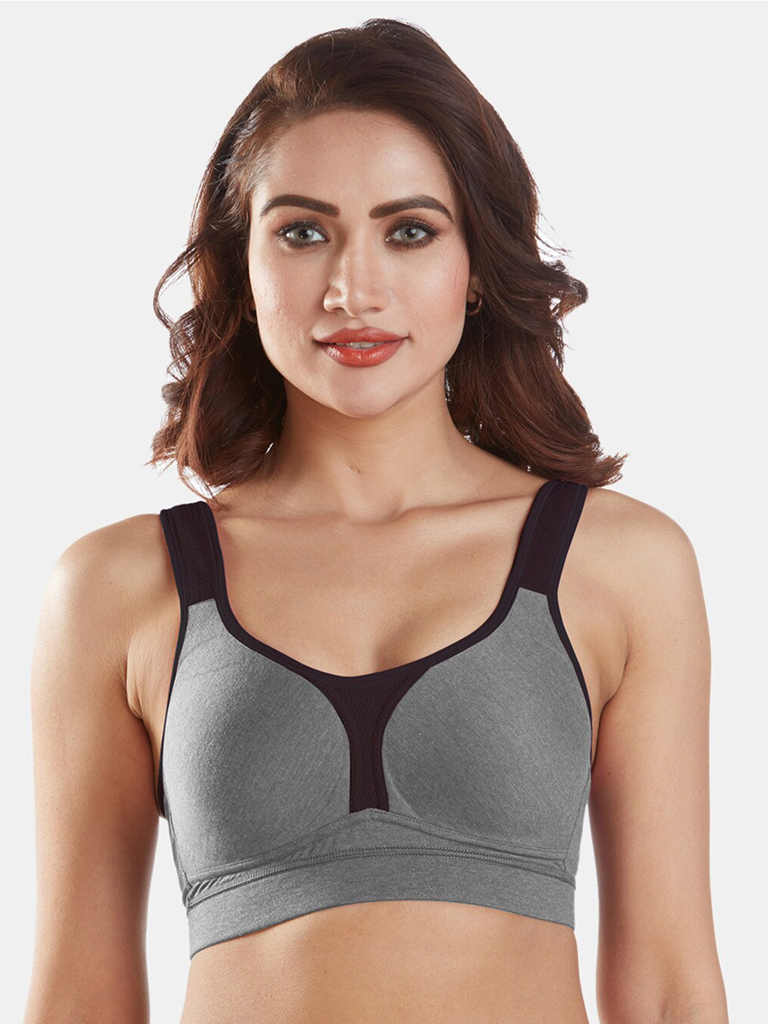 Sonari Grey & Black Non-Wired Lightly Padded Sports Bra