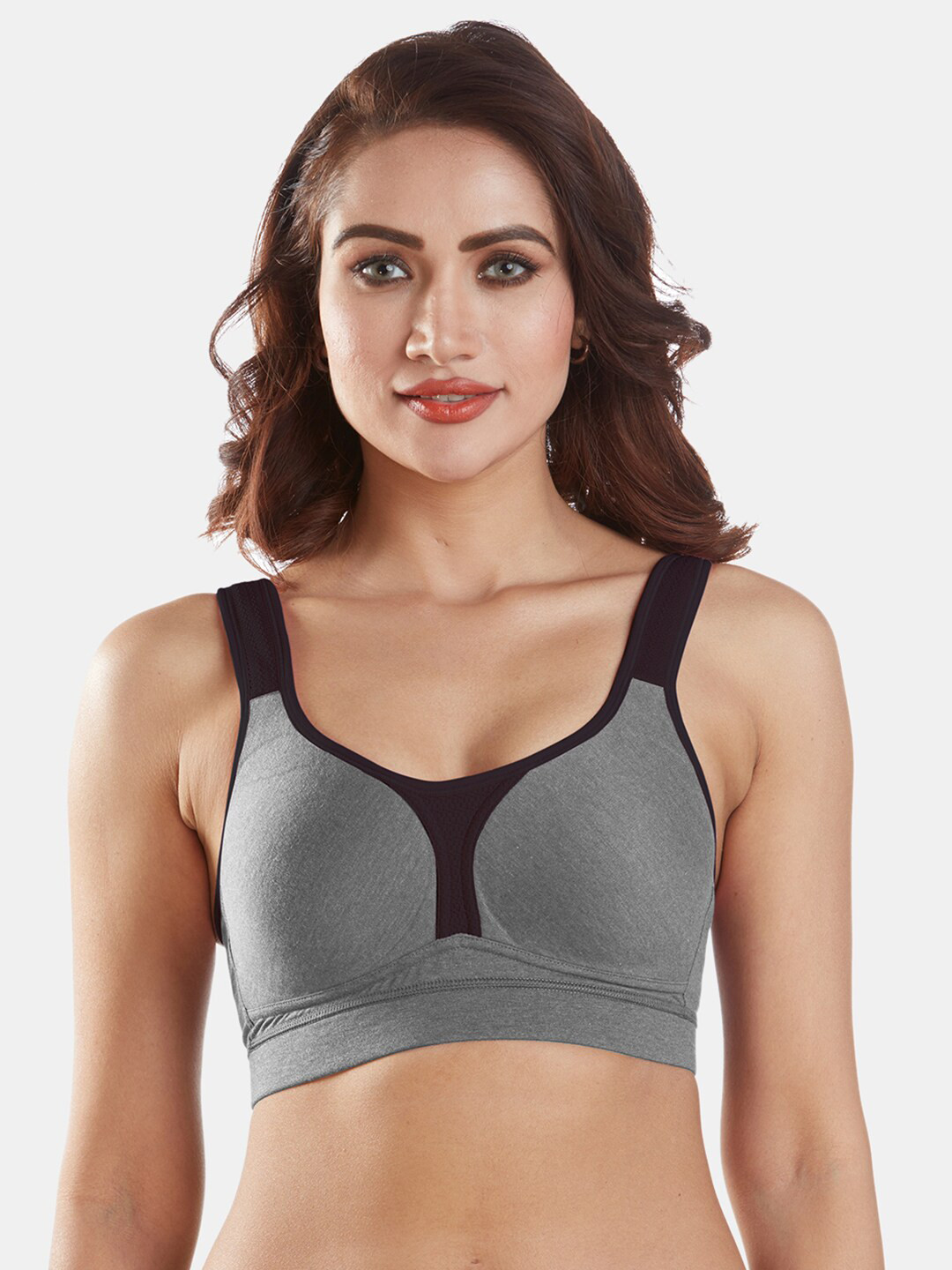 Sonari Grey & Black Non-Wired Lightly Padded Sports Bra